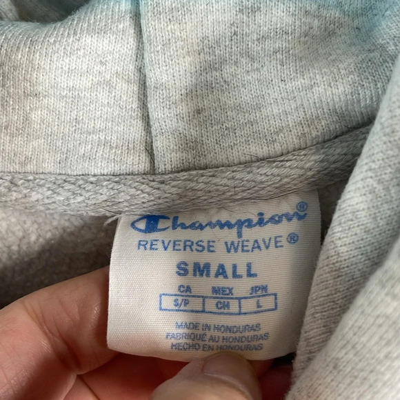 CHAMPION Reverse Weave Hoodie Light Grey Baggy Oversized Ribbed Sides Pocket Sm - Picture 8 of 12
